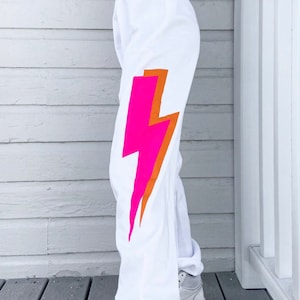 Lightning Sweatpants White Sweats Pink and Orange Lightning Bolt Cute  Sweats Loungewear Gift Comfy Sweats Custom Lightning Set 