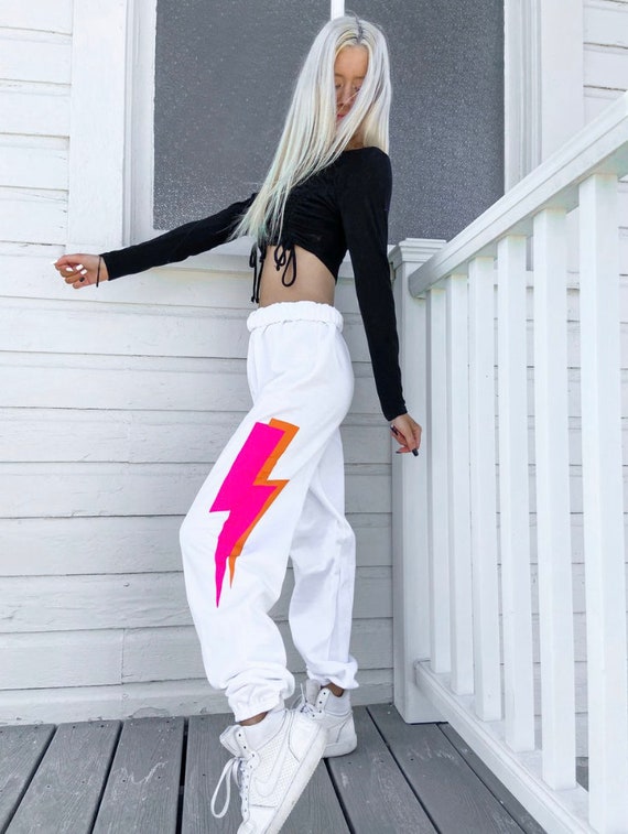 Lightning Sweatpants White Sweats Pink and Orange Lightning Bolt Cute Sweats  Loungewear Gift Comfy Sweats Custom Lightning Set -  Israel