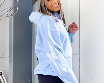oversized light blue sweatshirt