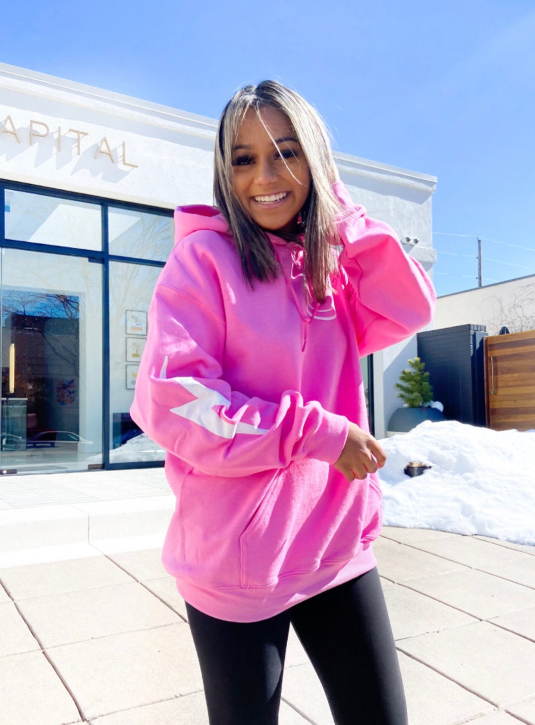 Pink Lightning Smiley Hoodie sweatshirt pink u0026 White cute - Etsy