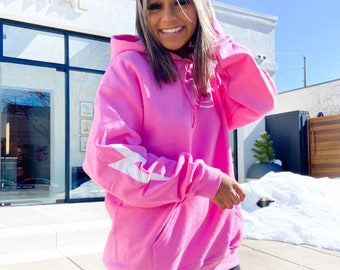 pink and grey hoodie
