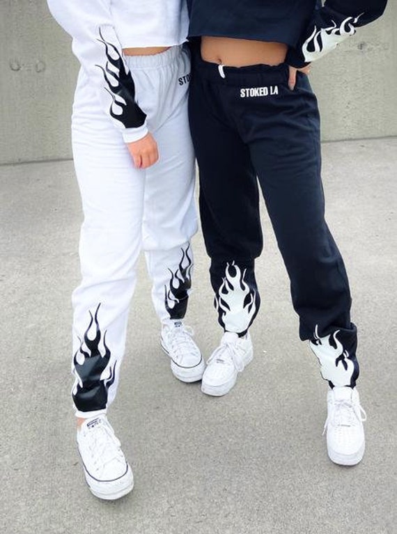 Flame Sweatpants Black and White Flames fire sweats white black custom  customize flame Sweats cute Sweats trendy comfy gift -  Canada