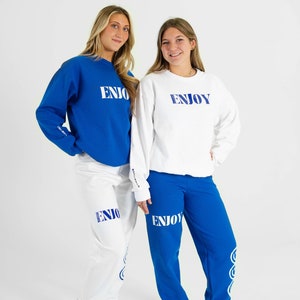 Enjoy Crewneck White white crewneck preppy sweatshirt cute trendy sweatshirt gift loungewear sweatset set comfy royal blue image 2