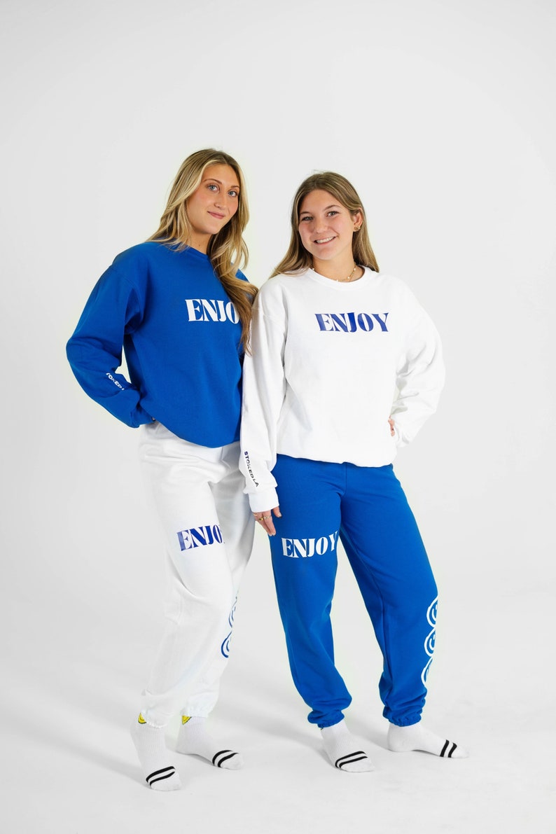 Enjoy Crewneck White white crewneck preppy sweatshirt cute trendy sweatshirt gift loungewear sweatset set comfy royal blue image 2