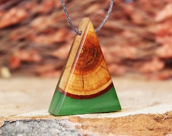 Geometric Necklace, Statement Pendant, Wood Necklace, Art Resin Jewelry, Wooden Pendant, Unique Necklace, Choker Necklace, Gift For Mother