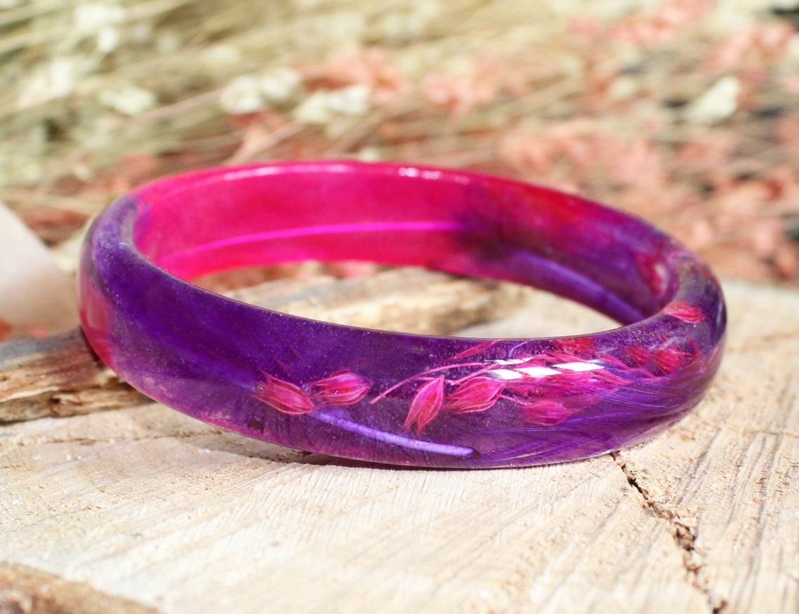 Real Flower Bracelet Resin Gift Plants Bangle Women Gift Etsy