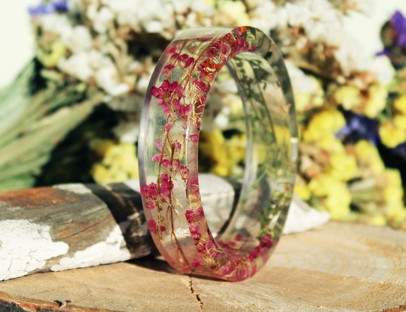 Floral Bangle Flower Resin Bracelet Gift Flower Jewelry Resin Etsy
