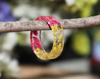 Resin Flower Ring, Unique Ring, Fashion Jewelry, Inspired Plant Ring, Pressed Flowers Ring, Inspirational Gift, Nature Ring, Gift For Girl