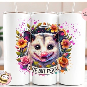 Lindo pero salvaje divertido diseño de sublimación de zarigüeya Descarga digital PNG, 20 oz Skinny Tumbler Wrap Archivo PNG, Zarigüeya Png