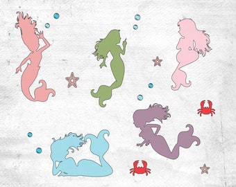 Mermaid SVG Cut File, for use with Silhouette or Cricut, SVG to cut Vinyl or Paper, Bundle of 5 Mermaids