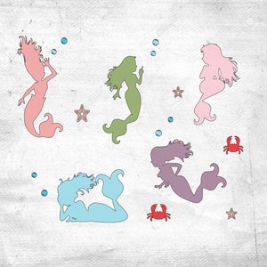 Mermaid SVG Cut File, for use with Silhouette or Cricut, SVG to cut Vinyl or Paper, Bundle of 5 Mermaids