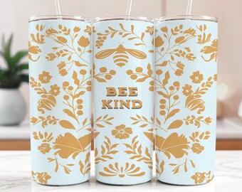 Bee Kind Tumbler Design: Retro Floral Bumble Bee PNG (Digital Download)
