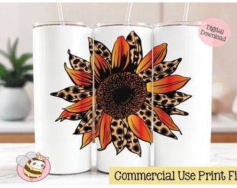 Leopard Sunflower Tumbler PNG: Sublimation Design (Digital Download)