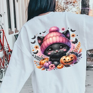 Black Cat PNG, Cute Halloween Cat Png, Sublimation Design, Cat Lover Png, Crazy Cat Lady, Halloween Lover, Coquette Black Cat, t-shirt mug