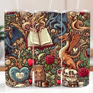Fantasy Book PNG Tumbler Wrap, Book Lover Seamless Sublimation PNG, Bookish Tumbler Wrap Design, Digital File for Fantasy Readers