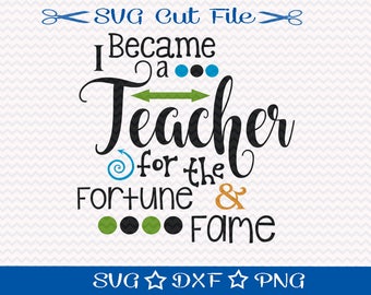 Teacher Svg, Funny Teacher SVG File, Teacher Appreciation, I'm a Teacher for Fortune and Fame, SVG Cutting File,  World's Best Teacher