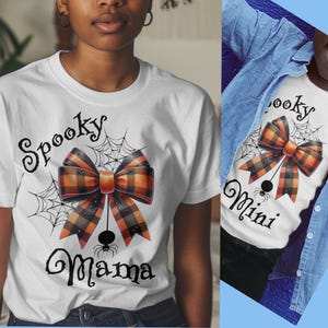 Spooky Mama and Mini Png, Coquette Halloween Png, Retro Halloween Png, Spooky vibes Png, Fall Png, Mama Mini Halloween Shirt Sublimation