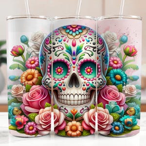Día de los Muertos Sugar Skull PNG Colorful Sublimation Seamless Tumbler Wrap Design Mexican Skull Digital File Day of the Dead Clipart