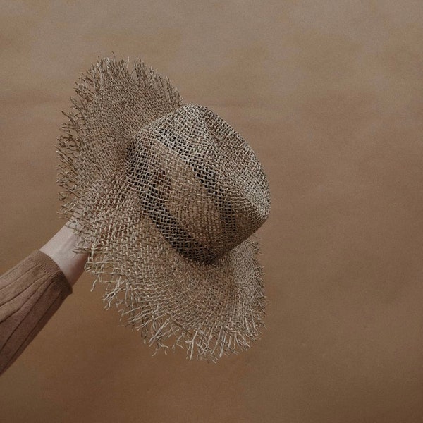 Lucky Fray Fedora Hat - Panmilli hat| Fedora crown | frayed edge - natural woven style | the spencer wide brimmed fedora | woman hat