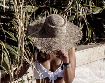 Lucky Fray Panama Hat - Panmilli hat | Boater crown | frayed edge - natural woven style | the spencer wide brimmed Boater | woman hat