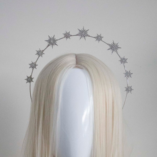 Serre-tête étoiles argent/or - Couronne halo Panmilli | Coiffe de déesse | Couronne de la reine | Bandeau de mariée en or céleste | Couronne de séance photo