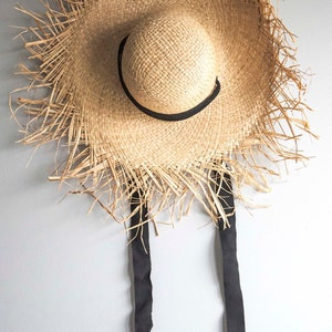 Kids Fringe Floppy Sun Hat - Panmilli | Brim 5.5 inches | Natural straw | Personalized Summer Hat | custom line | Straw Hat With Raw Edge