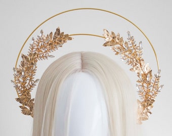 Gold Leaf Headpiece - Panmilli | Festival Halo Crown | Baroque Style | Roman headpiece | Wedding Headband | boho garden ceremony | goddess