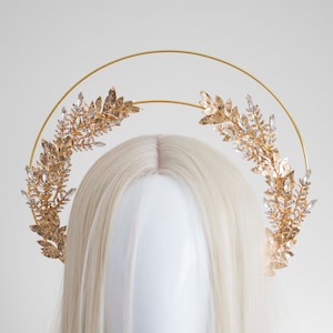 Gold Leaf Headpiece - Panmilli | Festival Halo Crown | Baroque Style | Roman headpiece | Wedding Headband | boho garden ceremony | goddess