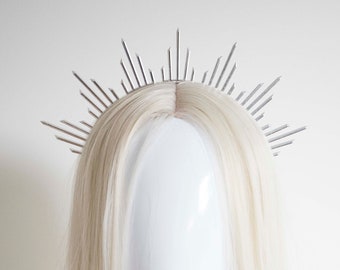 Silver Metal Sun Crown - Panmilli | Goddess Headpiece | Queen Crown | Bridal headband | Idea costume | Sun headpiece | gala