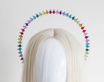 Small Rainbow Halo Crown - Panmilli | Goddess headpiece | Pride parade | Photoshoot idea | Idea costume | Pride Festival | Rainbow crown
