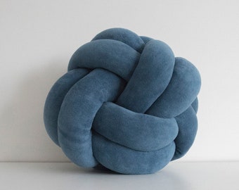 Matte Blue Knot Pillow 2 Layers - Panmilli | Sphere pillows | Decorative cushion | Trendy pillow | Scandinavian style | Minimalist interior