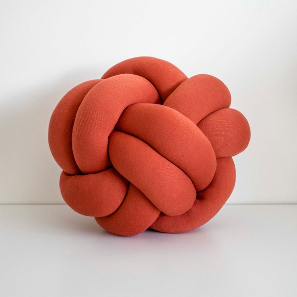 Deep Orange Knot Pillow: Handmade Decorative Sphere Cushion