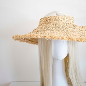 Crownless Wide Brimmed Sun Hat Visor - Panmilli | Crownless Hat | Raffia Straw Hat | Beach Hat | Summer Straw Visor | beach visor | vacation