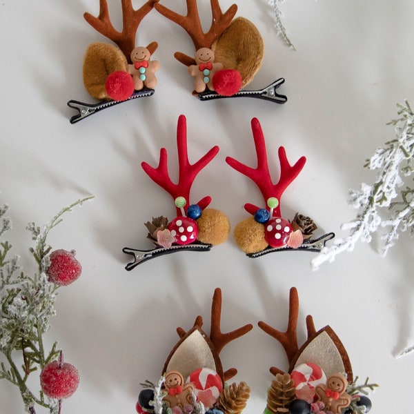 Reindeer antler clip set / festive headband with berry - Panmilli | Reindeer ears | Office Party, Xmas antlers | Baby Holiday headband