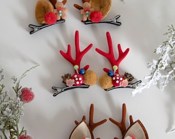 Reindeer antler clip set / festive headband with berry - Panmilli | Reindeer ears | Office Party, Xmas antlers | Baby Holiday headband