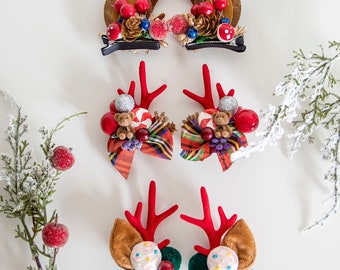 Reindeer antler clip set / festive headband with berry - Panmilli | Reindeer ears | Office Party, Xmas antlers | Baby Holiday headband