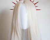 Red Rhinestone Spiked Halo Crown - Gold Sunburst Headpiece - Custom Colors Available - Goddess Queen Tiara - Handmade By Panmilli — image 3