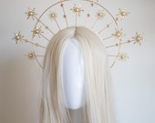 Celestial Sunburst Halo Crown, Gold Starburst Sun Deity Headpiece, Greek Goddess Aureole Tiara, Virgin Mary Halo, Festival Crown By Panmilli — image 1