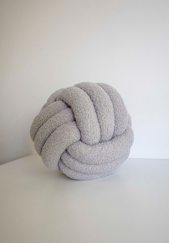Grey Plush Knot Pillow: Scandinavian Decorative Cushion