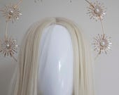 Gold Sun Star Pearl Headpiece: Baroque Festival Halo Crown — image 2