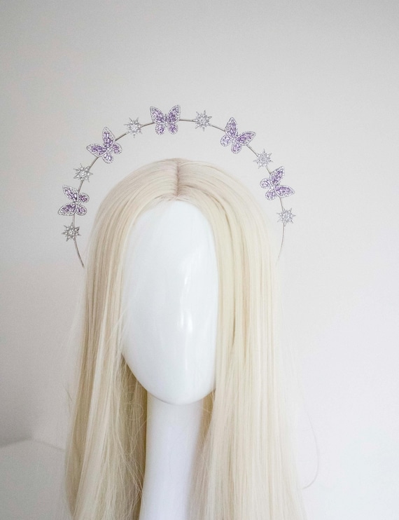 Violet Butterfly Star Halo Headband: Bridal Goddess Crown
