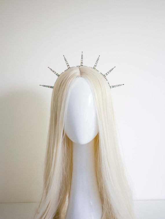 Black Metal Sun Crown with Crystals: Goddess Headpiece
