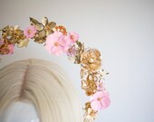 Light Pink Flower Gold Halo Crown: Bridal Headpiece — image 6
