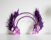 Purple Goddess Halo Crown: Floral Feather Headpiece — image 7