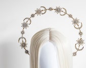 Copper Stars and Moon Headband: Celestial Bridal Halo Crown — image 2