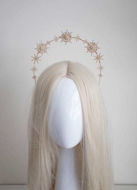 Gold Star Halo Crown – Celestial Bridal Headpiece