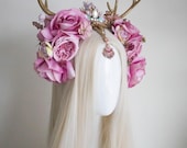 Enchanted Antler Flower Crown – Gold Horns & Rhinestone Headpiece by Panmilli | Holiday Headpiece | Gold Horn Crown | Festival costume — image 6