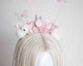 Floral Bunny Ear Headband, Pink Flower Crown, Fairy Cosplay — image 6