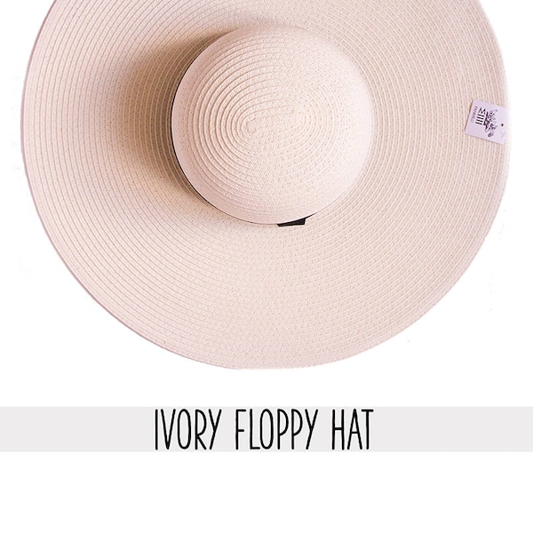 Ivory color hat - Large head  Size - Brim 7 inches - Custom, Personalized, Summer floppy hat,  Large Head Size