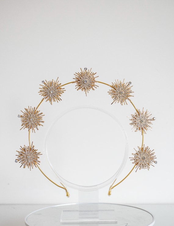 Gold Celestial Star Halo Headband – Bridal Crown with Crystals